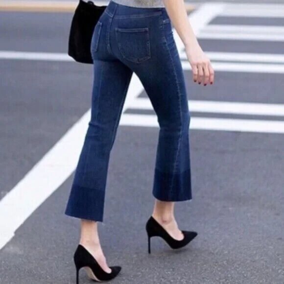 SPANX Blue Cropped Ankle Pants High-Waisted Flare - Picture 2 of 9